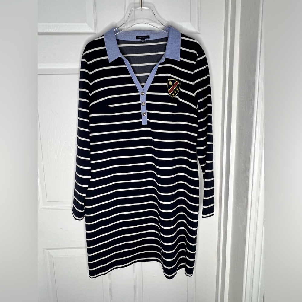 Tommy Hilfiger Striped Nautical Shirt Stripped Crest Logo  Dress Sz XXL